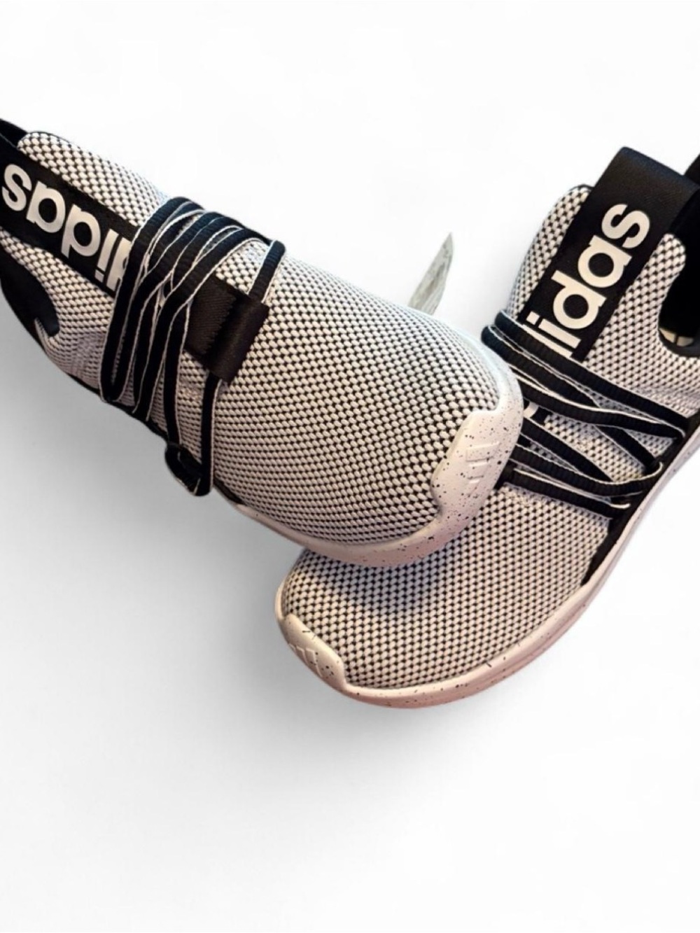 adidas Kids Knit Slip-On Sneakers in Black and White